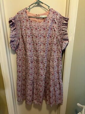 English Factory Pink Floral Ruffle Sleeve Casual Dress